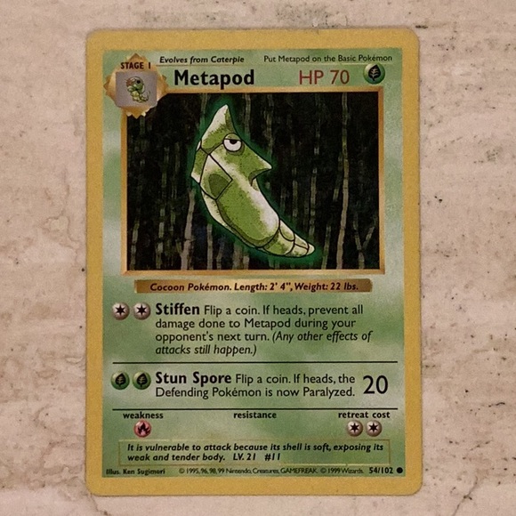 Metapod 1999 Shadowless Pokemon Card Base Set 54/102 - Picture 5 of 5